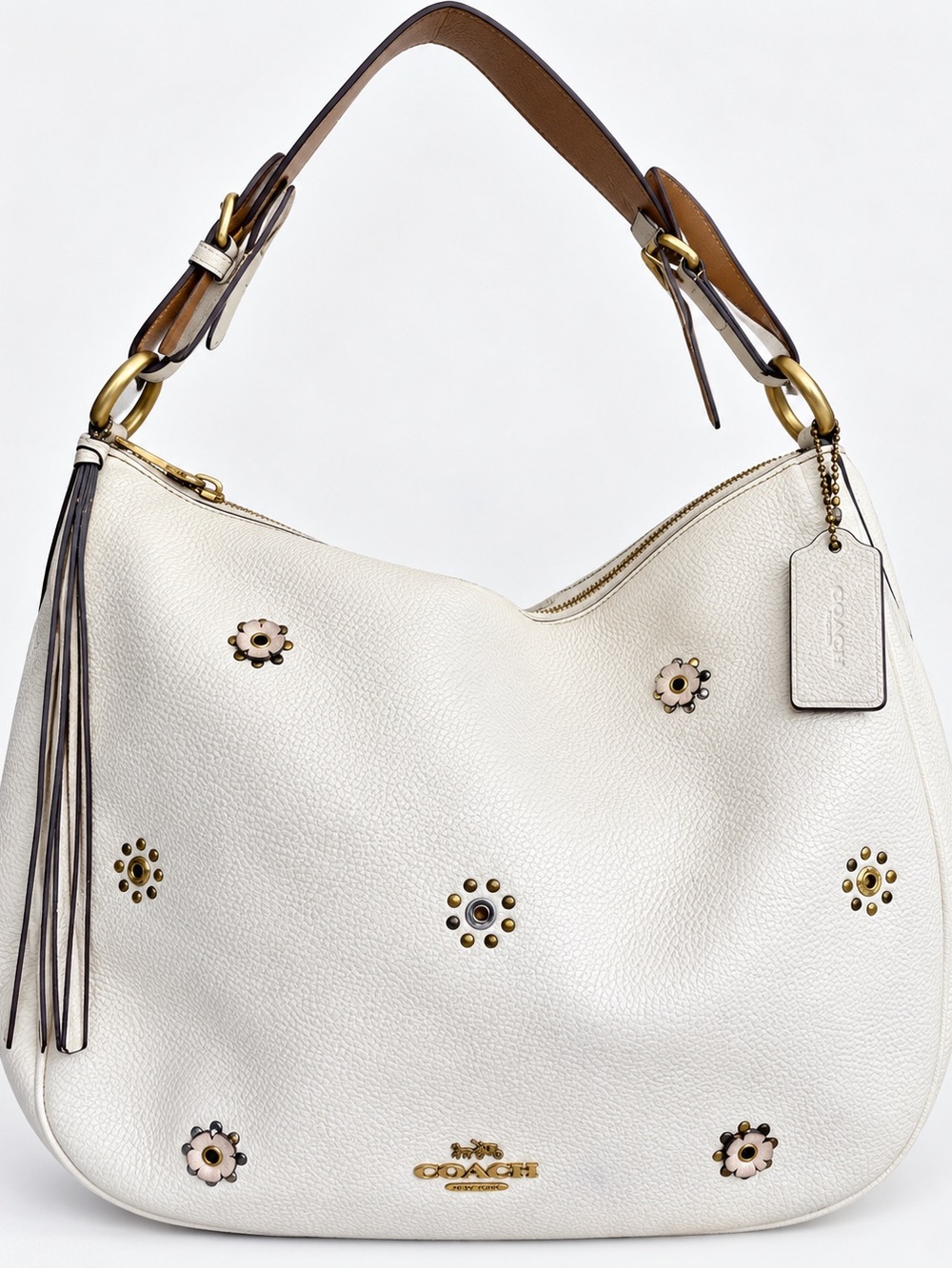 Coach Sutton Hobo White Pebble Leather Tea Rose Rivet Bag